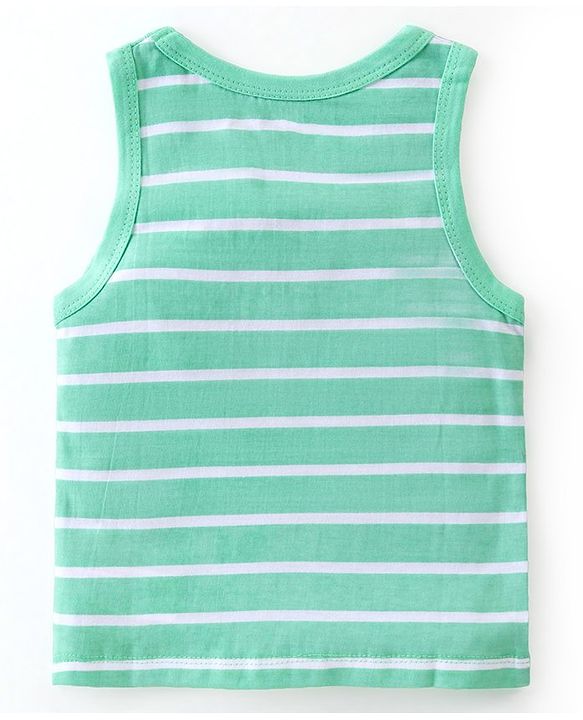 Babyhug 100 % Cotton Knit Sleeveless Sandos with Striped & Animal Print  Pack of 3- Blue & Green