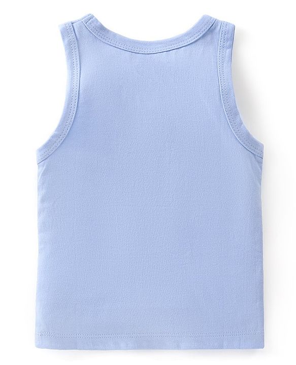 Babyhug 100 % Cotton Knit Sleeveless Sandos with Striped & Animal Print  Pack of 3- Blue & Green