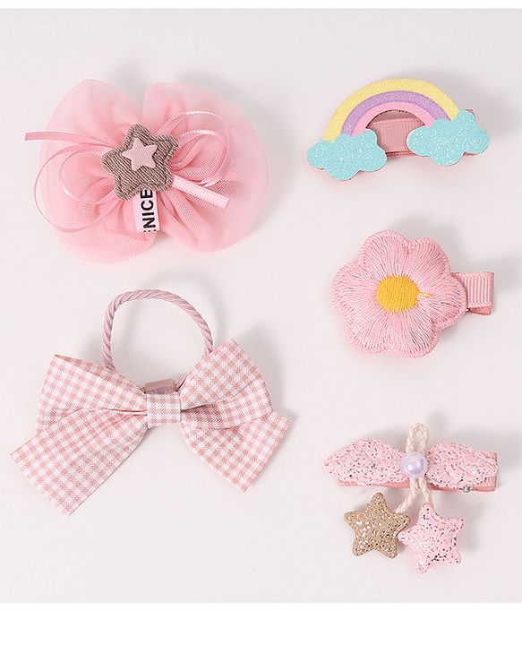 Babyhug Free Size Hair Accessories Combo Set With Bow & Floral Applique - Pink