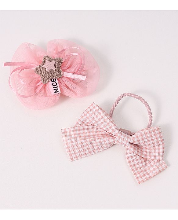 Babyhug Free Size Hair Accessories Combo Set With Bow & Floral Applique - Pink