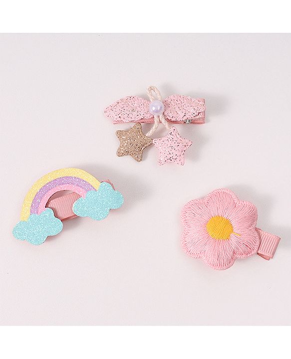 Babyhug Free Size Hair Accessories Combo Set With Bow & Floral Applique - Pink