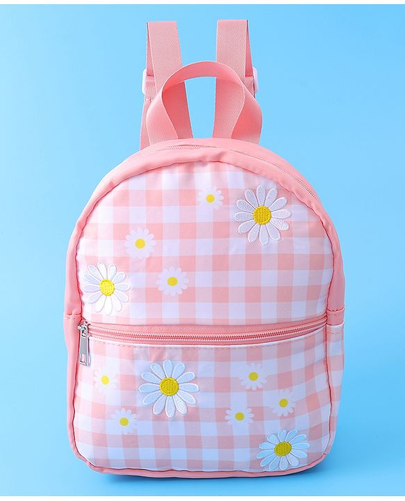 Babyhug Checkered Fashion Backpack - Light Peach