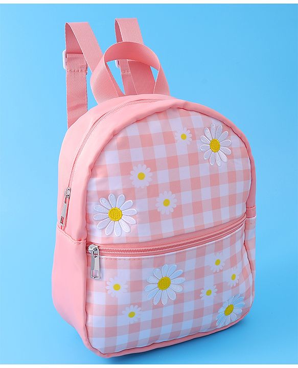 Babyhug Checkered Fashion Backpack - Light Peach