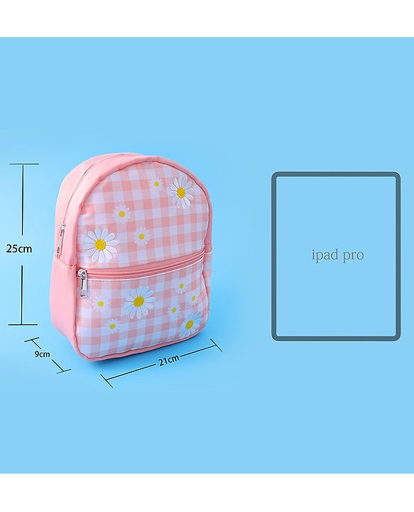 Babyhug Checkered Fashion Backpack - Light Peach