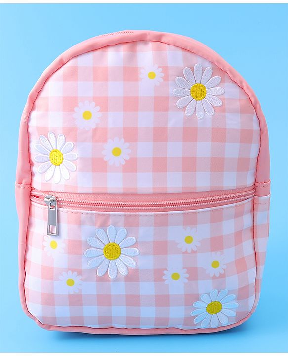 Babyhug Checkered Fashion Backpack - Light Peach