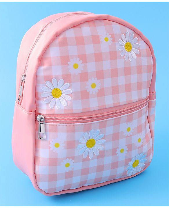 Babyhug Checkered Fashion Backpack - Light Peach