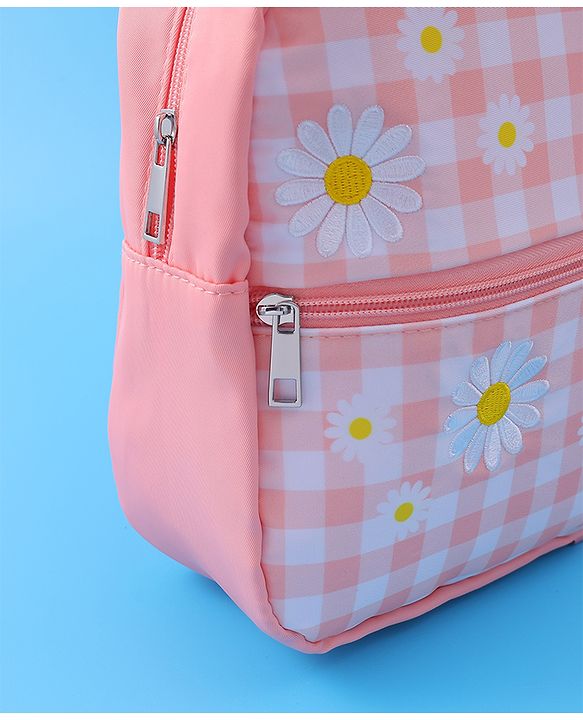 Babyhug Checkered Fashion Backpack - Light Peach