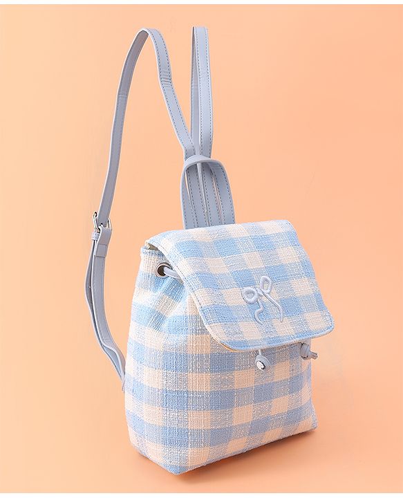 Pine Kids Checkered Fashion Backpacks With Bow Embroidery - Blue