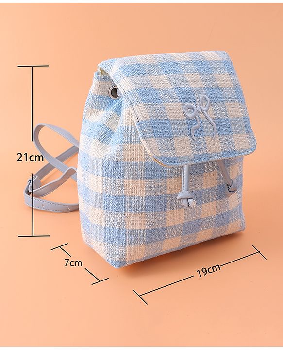 Pine Kids Checkered Fashion Backpacks With Bow Embroidery - Blue