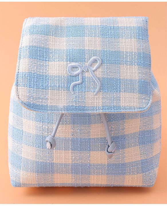 Pine Kids Checkered Fashion Backpacks With Bow Embroidery - Blue