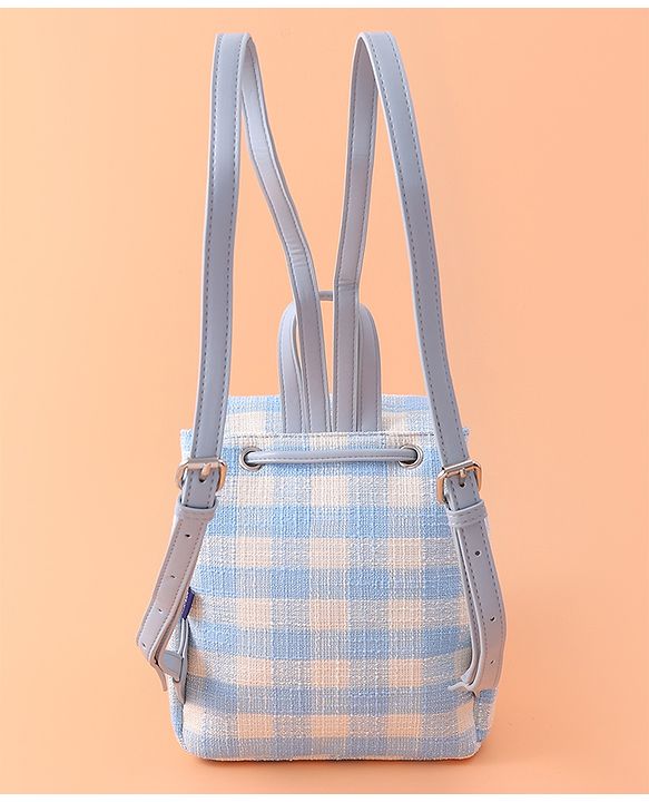 Pine Kids Checkered Fashion Backpacks With Bow Embroidery - Blue