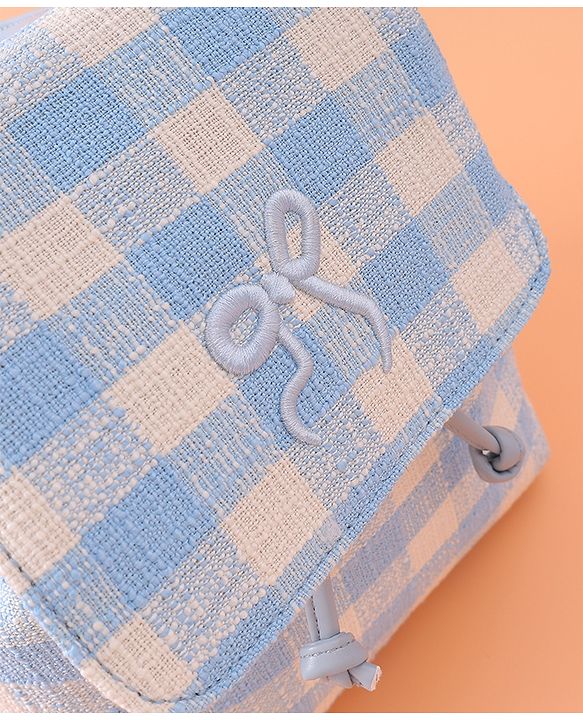 Pine Kids Checkered Fashion Backpacks With Bow Embroidery - Blue