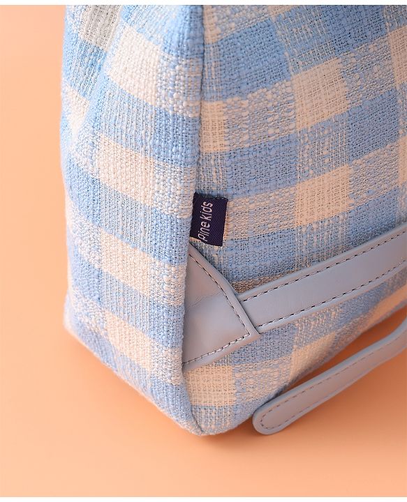 Pine Kids Checkered Fashion Backpacks With Bow Embroidery - Blue