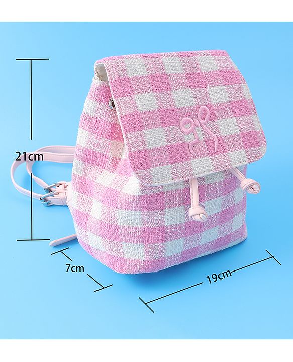 Pine Kids Checkered Fashion Backpacks With Bow Embroidery - PInk