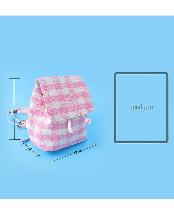 Pine Kids Checkered Fashion Backpacks With Bow Embroidery - PInk