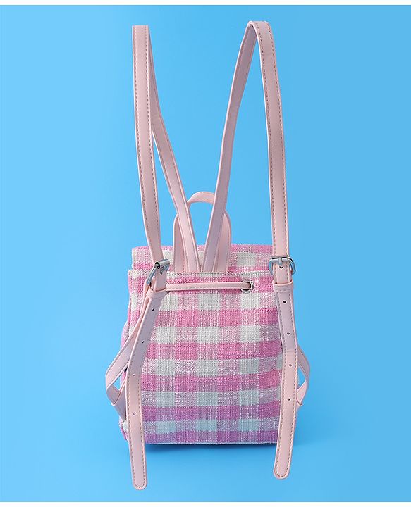 Pine Kids Checkered Fashion Backpacks With Bow Embroidery - PInk