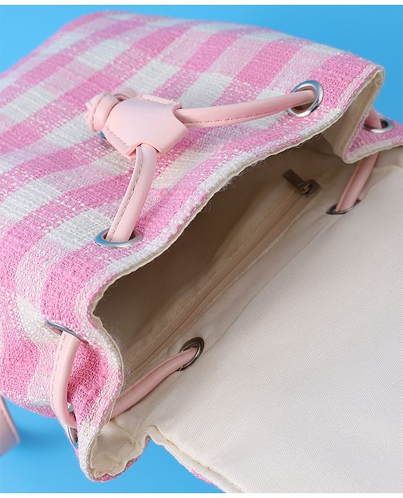 Pine Kids Checkered Fashion Backpacks With Bow Embroidery - PInk