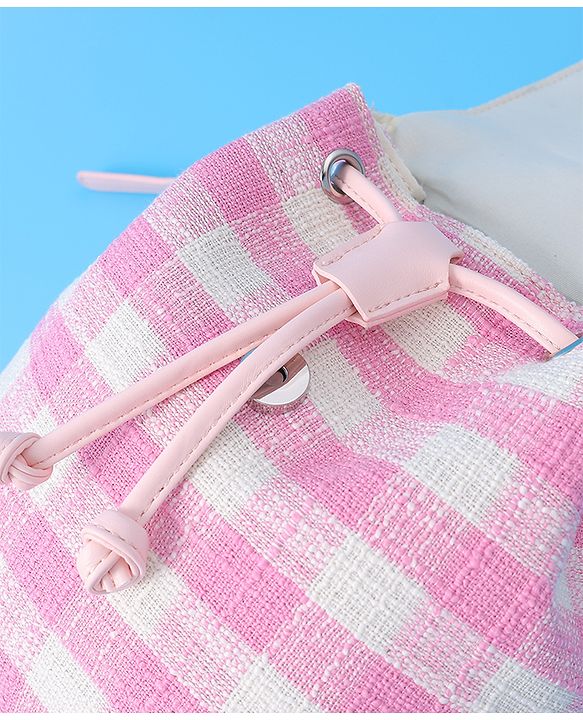 Pine Kids Checkered Fashion Backpacks With Bow Embroidery - PInk
