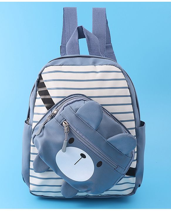 Babyhug Teddy Bear Applique Fashion Backpack - Blue