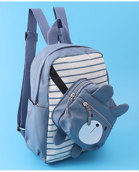 Babyhug Teddy Bear Applique Fashion Backpack - Blue