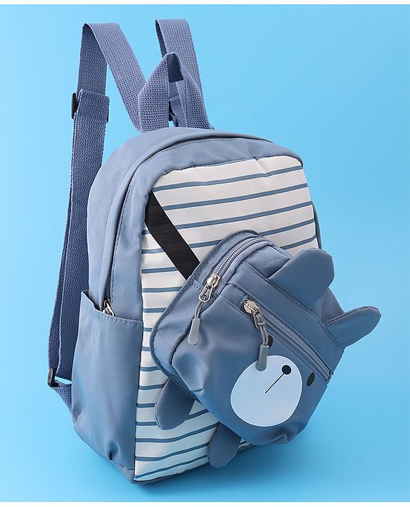 Babyhug Teddy Bear Applique Fashion Backpack - Blue
