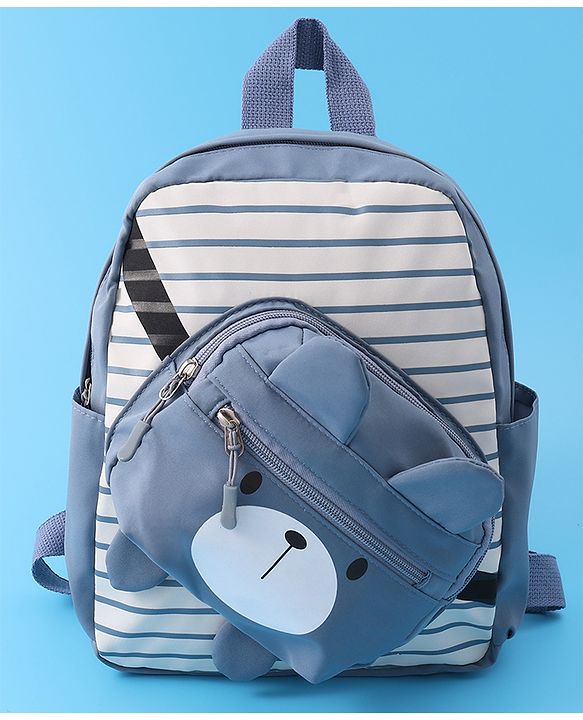 Babyhug Teddy Bear Applique Fashion Backpack - Blue