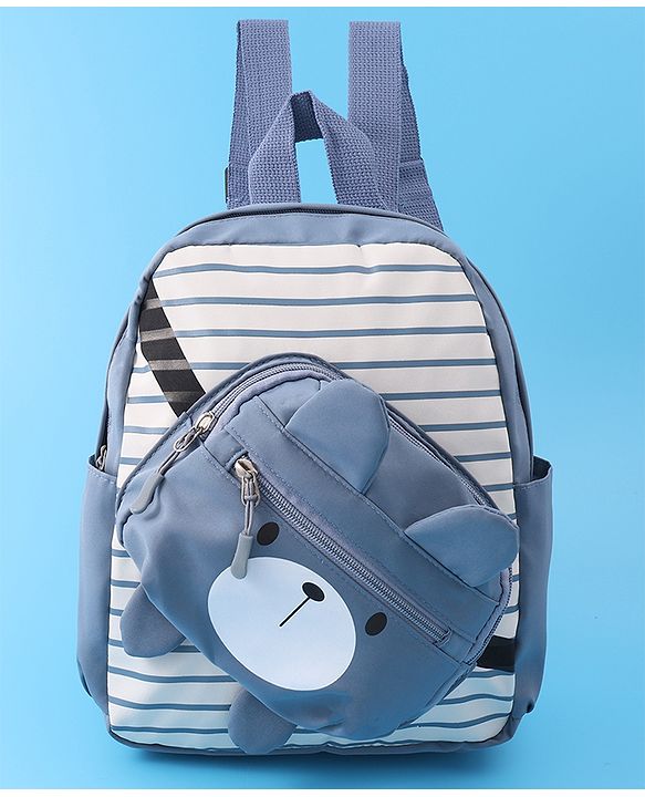 Babyhug Teddy Bear Applique Fashion Backpack - Blue