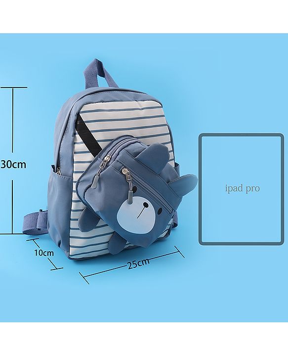 Babyhug Teddy Bear Applique Fashion Backpack - Blue