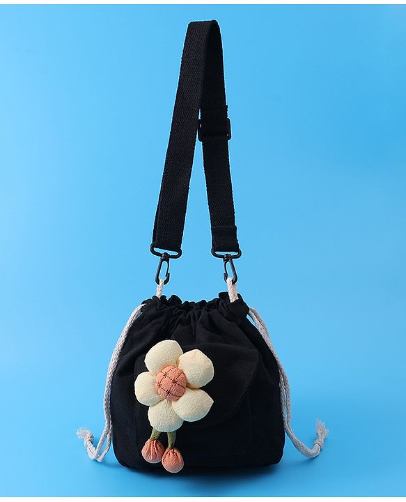 Pine Kids Floral Applique Sling Bag - Black
