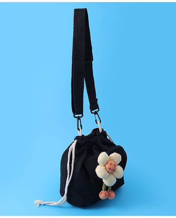 Pine Kids Floral Applique Sling Bag - Black