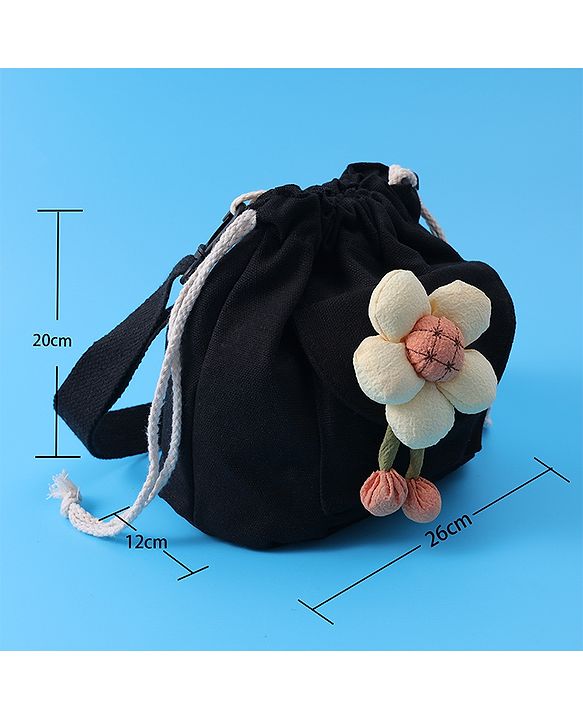 Pine Kids Floral Applique Sling Bag - Black
