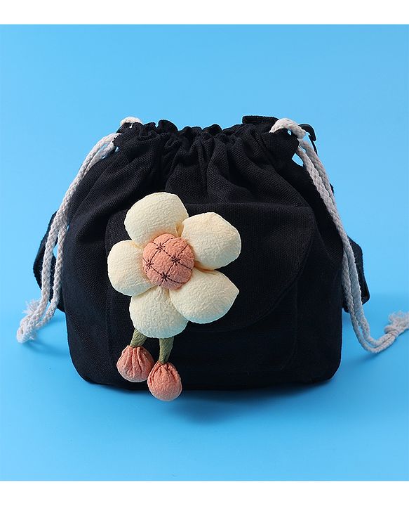 Pine Kids Floral Applique Sling Bag - Black
