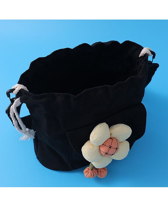 Pine Kids Floral Applique Sling Bag - Black
