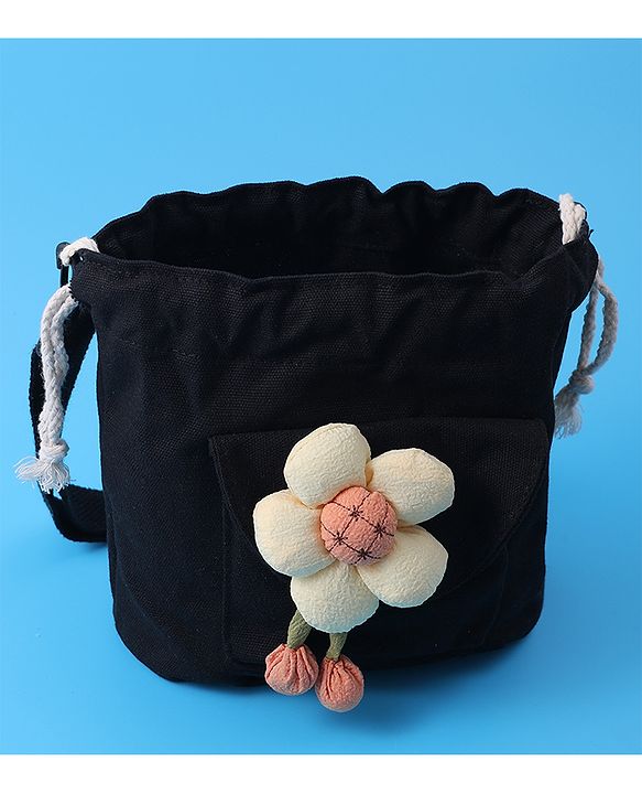 Pine Kids Floral Applique Sling Bag - Black
