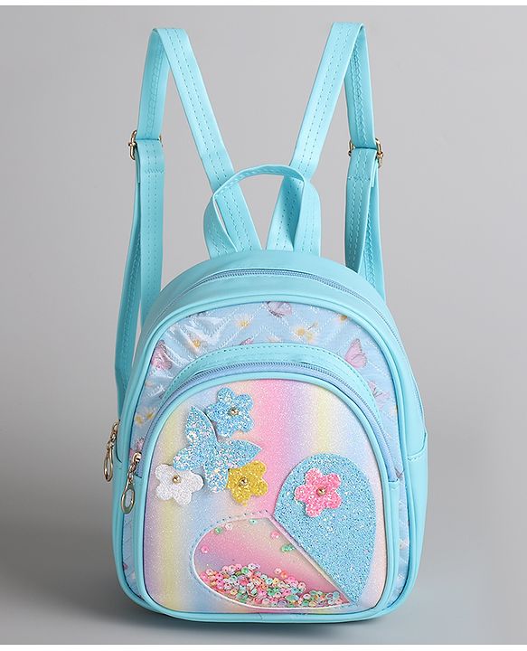 Pine Kids Floral Applique  Fashion Backpack with Sequin Detailing  - Blue