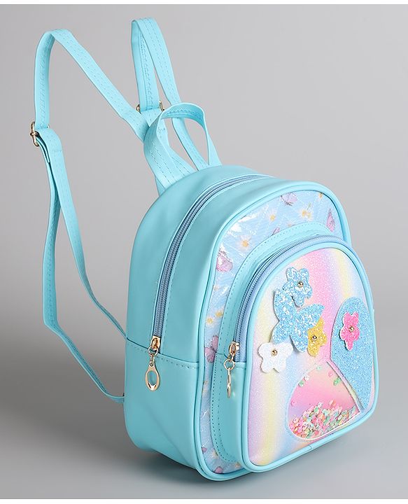 Pine Kids Floral Applique  Fashion Backpack with Sequin Detailing  - Blue