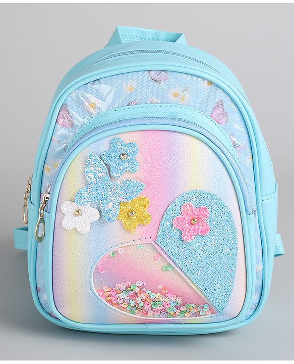 Pine Kids Floral Applique  Fashion Backpack with Sequin Detailing  - Blue
