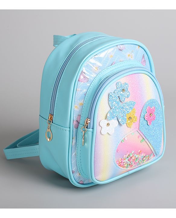 Pine Kids Floral Applique  Fashion Backpack with Sequin Detailing  - Blue