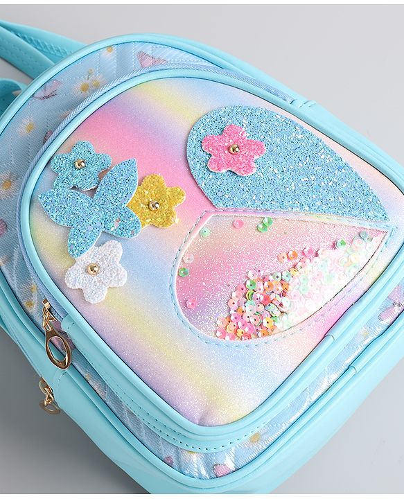 Pine Kids Floral Applique  Fashion Backpack with Sequin Detailing  - Blue