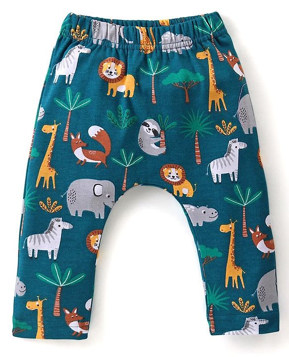 Babyhug Cotton Interlock Full Length Diaper Leggings with Striped & Animal Print Pack of 3 - Multicolor