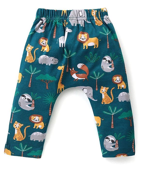 Babyhug Cotton Interlock Full Length Diaper Leggings with Striped & Animal Print Pack of 3 - Multicolor