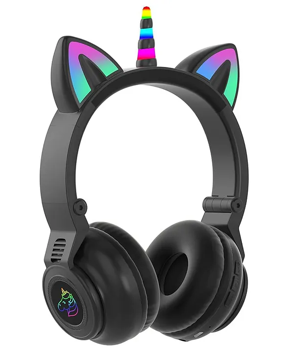 Happy Hues Wireless Headphones- Unicorn Cat Ear Headset with LED  Lights-Gaming Headphones, Fashion Bluetooth Headset for Kids Wearing