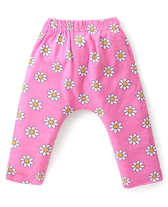 Babyhug Interlock Cotton Knit Full Length Diaper Leggings with Floral & Polka Dots Print Pack of 3 - Multicolour