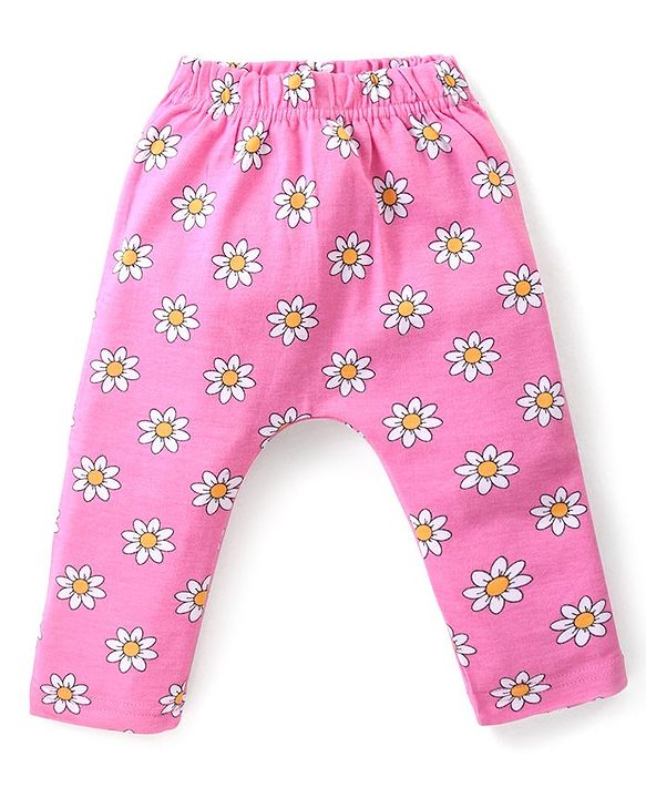 Babyhug Interlock Cotton Knit Full Length Diaper Leggings with Floral & Polka Dots Print Pack of 3 - Multicolour