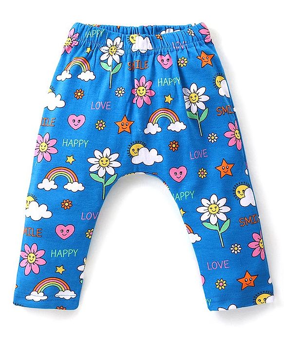 Babyhug Interlock Cotton Knit Full Length Diaper Leggings with Floral & Polka Dots Print Pack of 3 - Multicolour