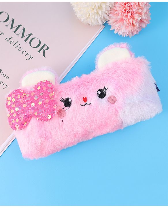 Pine Kids Utility Pouch with Kitty Design & Sequin Bow Applique - Pink