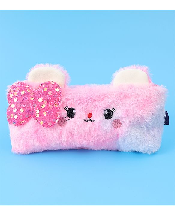 Pine Kids Utility Pouch with Kitty Design & Sequin Bow Applique - Pink