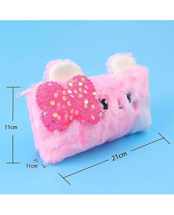 Pine Kids Utility Pouch with Kitty Design & Sequin Bow Applique - Pink