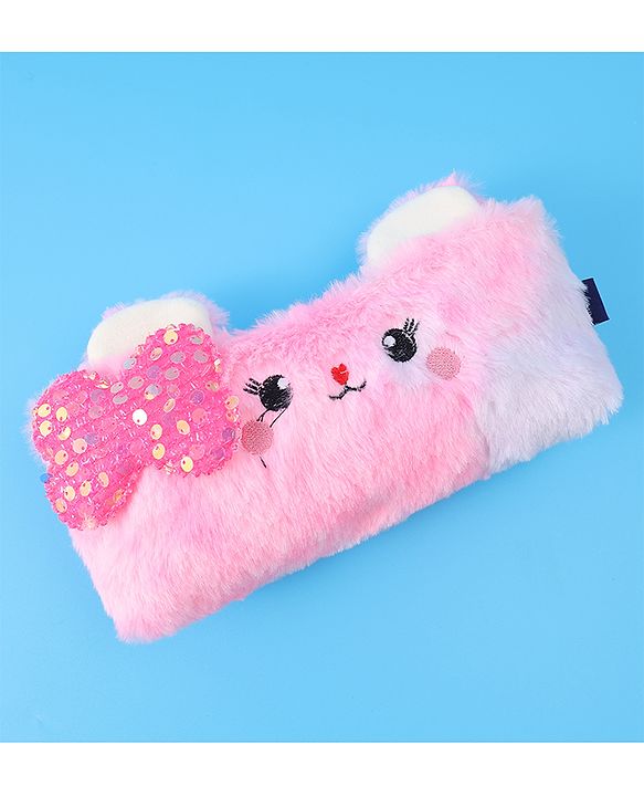 Pine Kids Utility Pouch with Kitty Design & Sequin Bow Applique - Pink