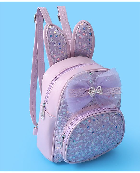 Babyhug Bow Applique  Fashion Backpack with Sequin Detailing  - Purple